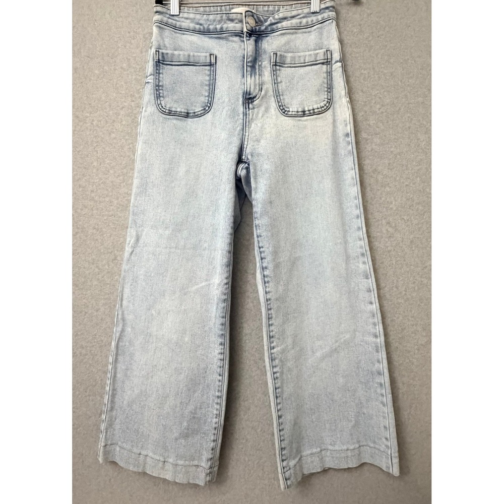 Lauren Conrad Womens High Rise Wide Leg Light Wash Patch Pocket Jeans Size 8